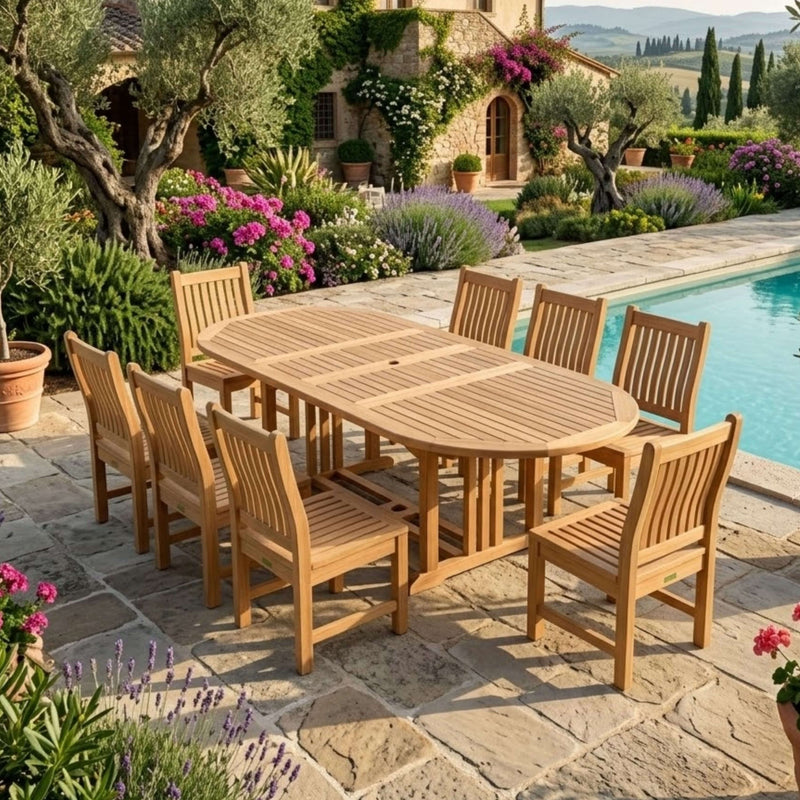 Sahara 9-Piece Dining Set w/ Stacking Side Chair (SET-76)
