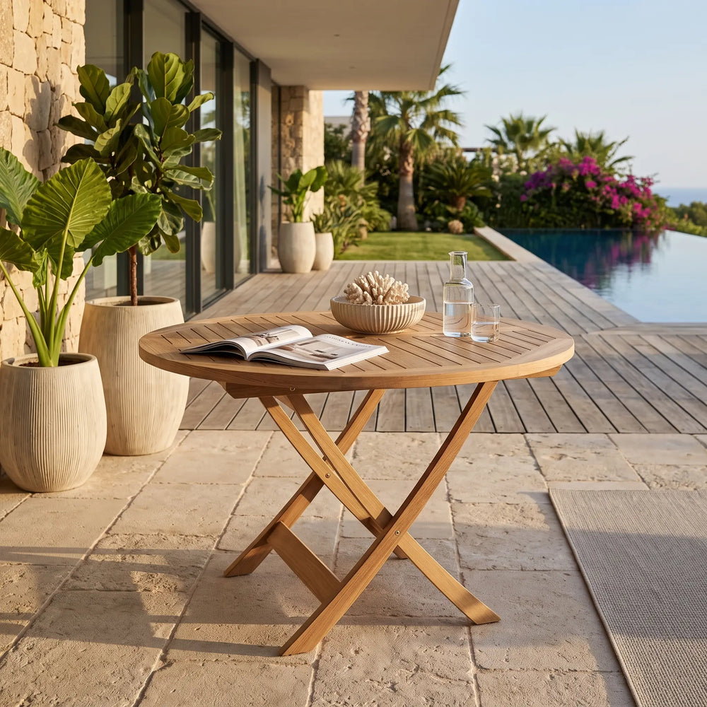 Bahama 47" Round Folding Table in Teak