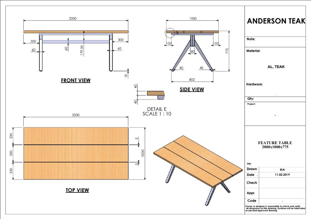 Alura 79" Dining Table with Teak and Aluminum