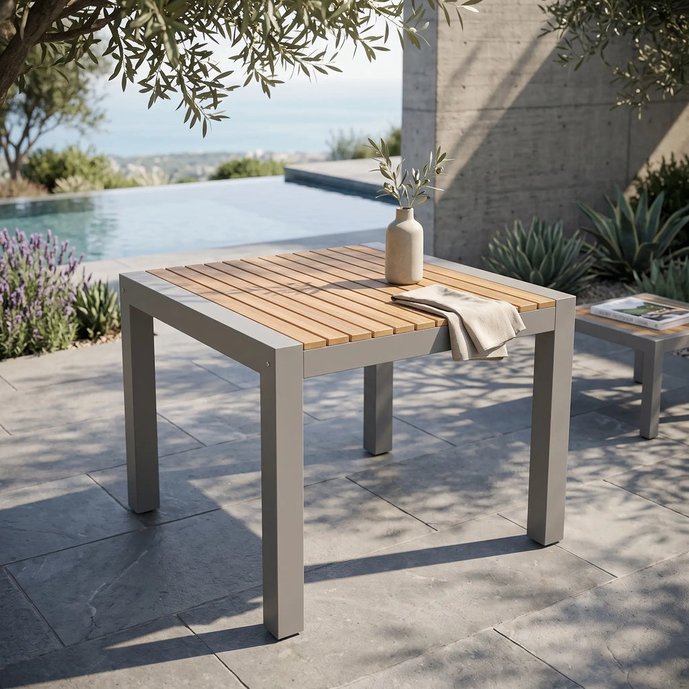 Seville Square Dining Table with Teak and Aluminum