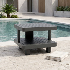 Granada Aluminum Side Table with Teak and Aluminum