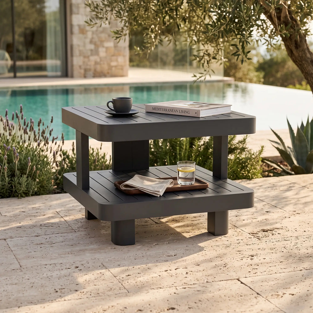 Granada Aluminum Side Table with Teak and Aluminum