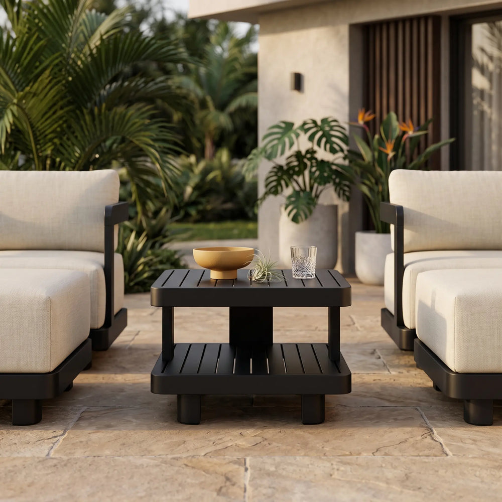 Granada Aluminum Side Table with Teak and Aluminum