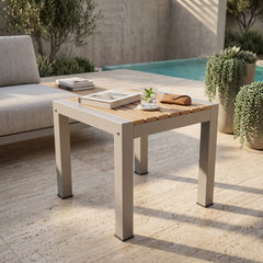 Seville 20" Square Side Table with Teak and Aluminum