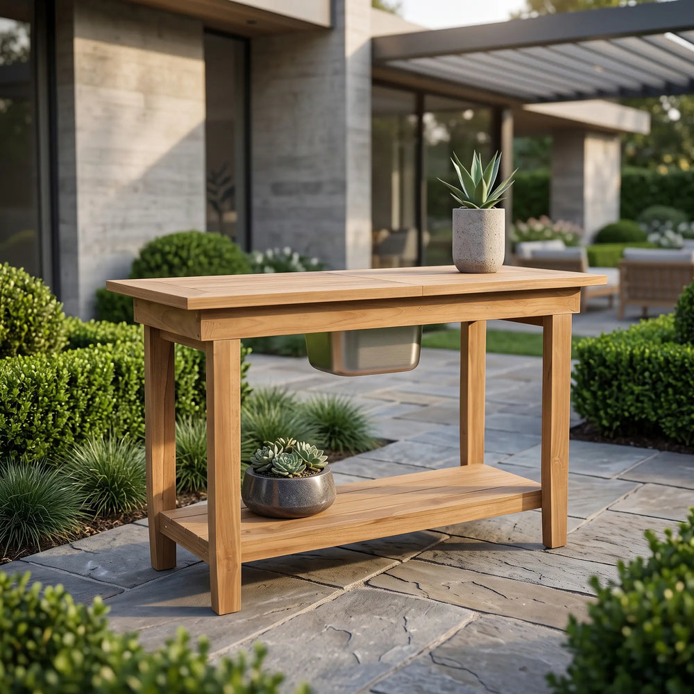 Nautilus Console Table with SS Container in Teak