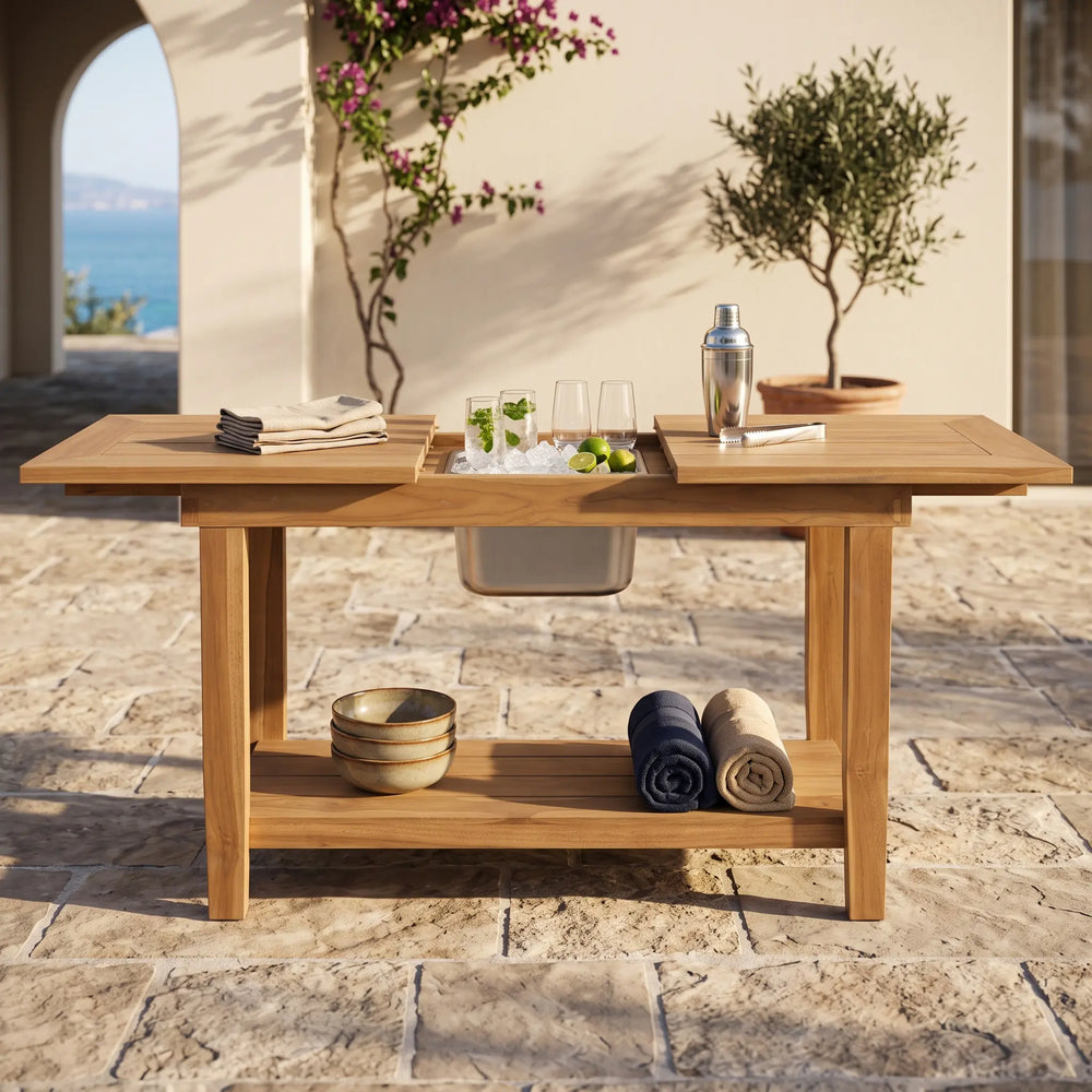 Nautilus Console Table with SS Container in Teak