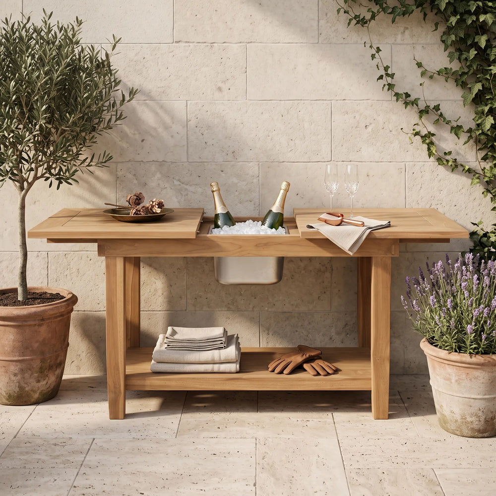 Nautilus Console Table with SS Container in Teak