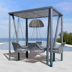 Horizon 8FT Pergola Set with Sunbrella Cushions and 6 Chairs