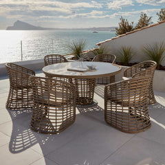 Ruby 7-Piece Dining Set, Outdoor Table and 6 Chairs, Kubu Mushroom