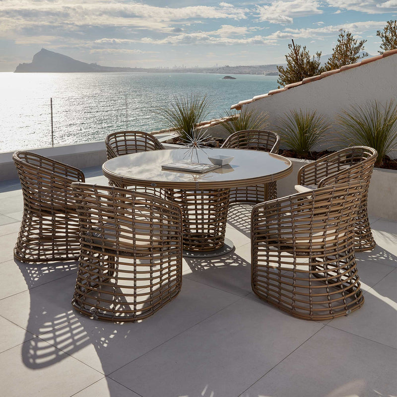 Ruby 7-Piece Dining Set, Outdoor Table and 6 Chairs, Kubu Mushroom