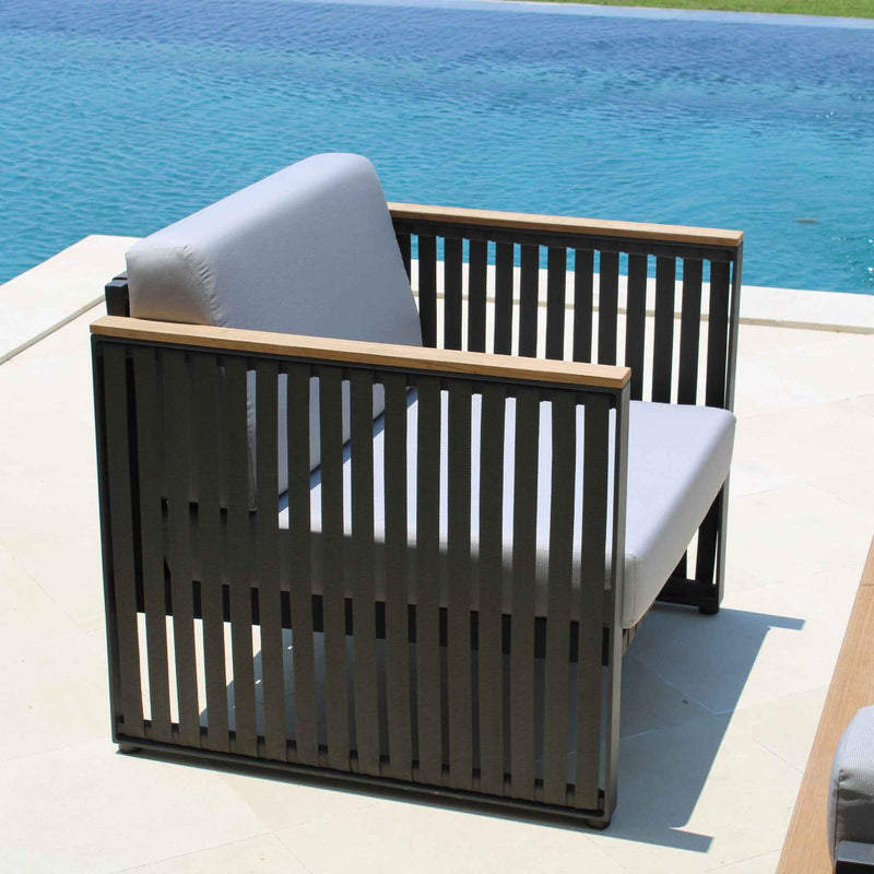 Horizon Armchair with Sunbrella Cushion, Teak Armrests