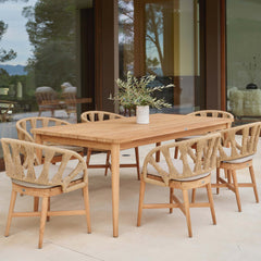 Krabi Dining Set with Sunbrella Cushions, 6 Chairs Rectangular Table