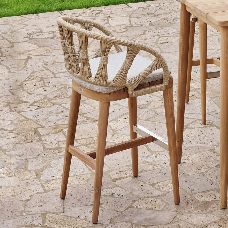 Krabi Outdoor Barstool Teak Frame with Sunbrella Fabric Seat