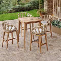 Krabi Pub Set Teak Pub Table and 4 Barstools with Sunbrella
