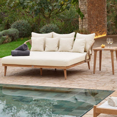 Krabi Daybed Set Teak Daybed with Sunbrella Cushions and Side Table