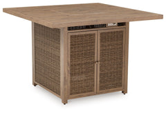Walton Bridge - Driftwood - 5 Pc. - Square Dining Table W/Fire Pit, 4 Barstools