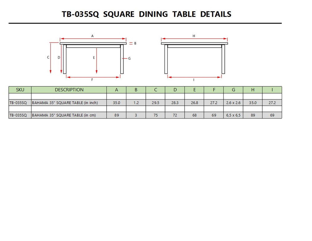 Bahama 35" Square Table - image 6