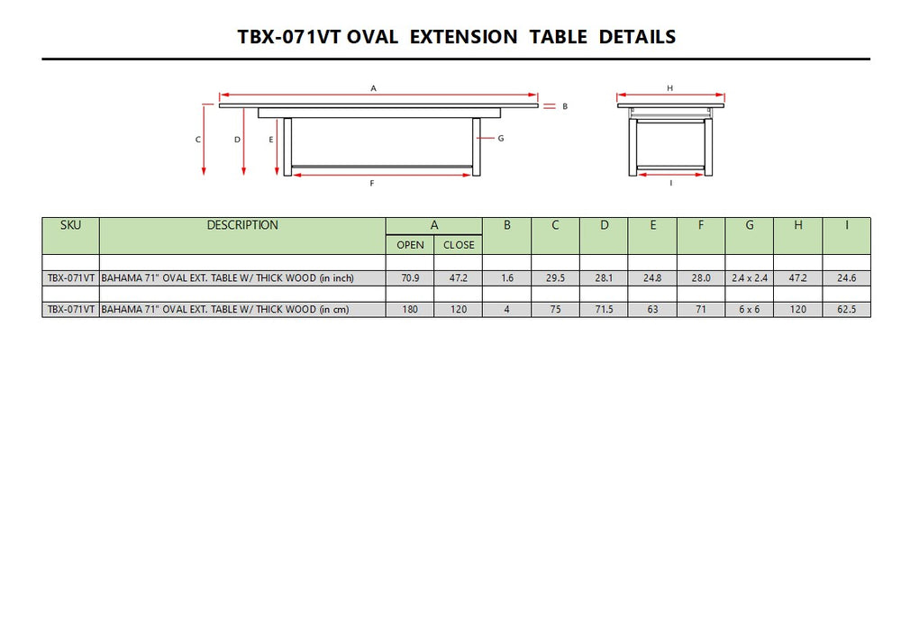 Bahama 71" Oval Extension Table Extra Thick Wood - image 6