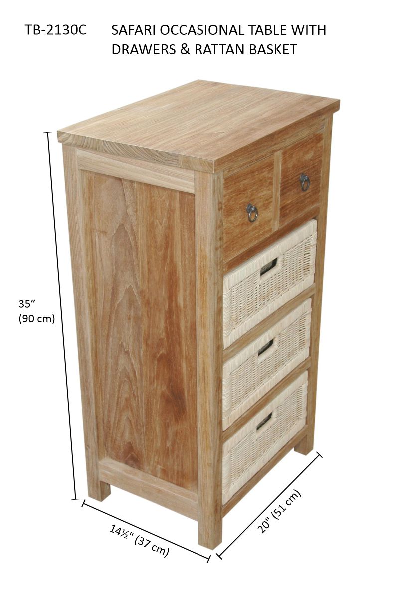 Safari Occasional Table w/ Drawer & Rattan Baskets - image 7