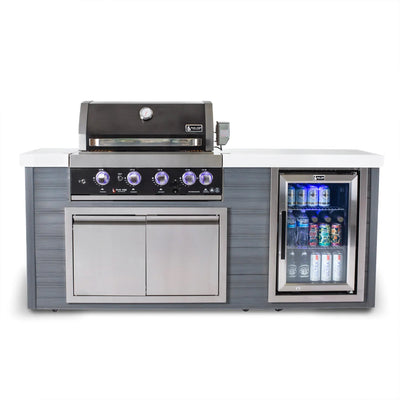 Art-Wood 4-Burner with Refrigerator, Rear Burner, and Rotisserie Kit Black Stainless Steel Propane Gas BBQ Island Grill - MA400-AWBSS by Mont Alpi