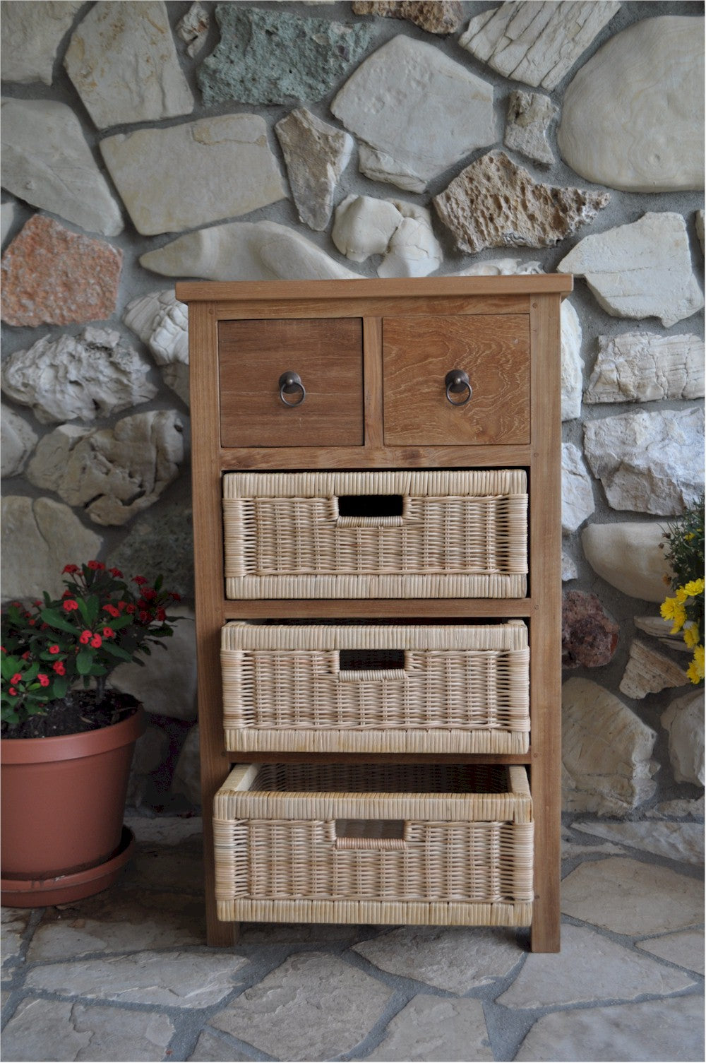 Safari Occasional Table w/ Drawer & Rattan Baskets - image 5