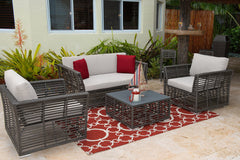 Panama Jack Graphite 4-Piece Living Set - Tempered Glass Coffee Table