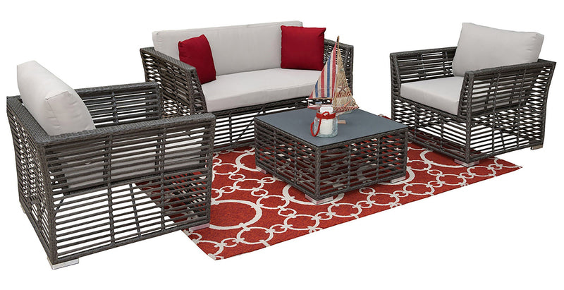 Panama Jack Graphite 4-Piece Living Set - Tempered Glass Coffee Table