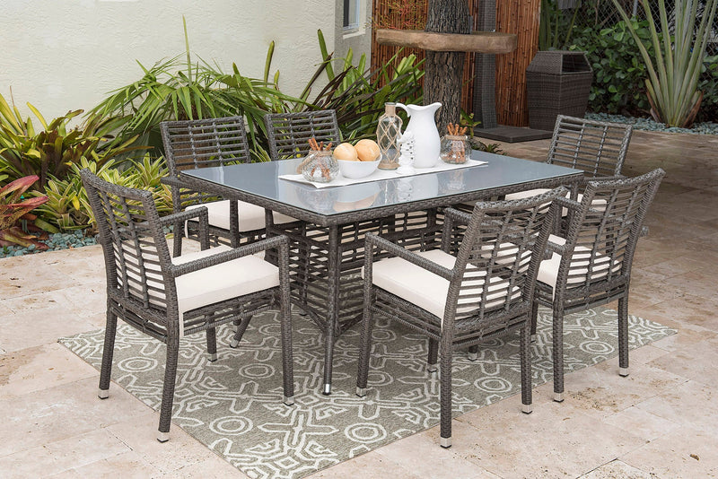 Panama Jack Graphite 7-Piece Armchair Dining Set with Tempered Glass