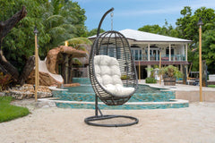 Panama Jack Graphite Woven Hanging Chair w/ Cushion, Weather-Resistant