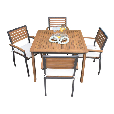 Boca Grande 5-Piece Square Dining Set Acacia Wood Outdoor