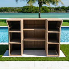 Panama Jack Austin Bar with Glass Outdoor Bar, Aluminum Frame