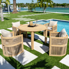 Panama Jack Cabo 5-Piece Barrel Dining Set — Acacia Wood