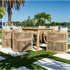 Panama Jack Cabo 7-Piece Barrel Dining Set with Acacia Wood Frames