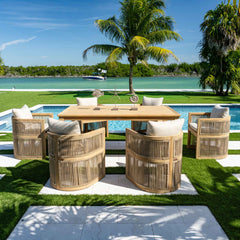 Panama Jack Cabo 7-Piece Barrel Dining Set with Acacia Wood Frames