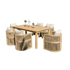 Panama Jack Cabo 7-Piece Barrel Dining Set with Acacia Wood Frames