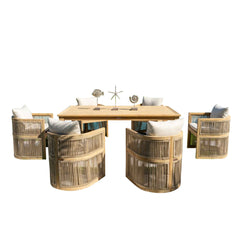 Panama Jack Cabo 7-Piece Barrel Dining Set with Acacia Wood Frames