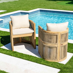 Panama Jack Cabo 7-Piece Barrel Dining Set with Acacia Wood Frames
