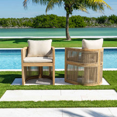 Panama Jack Cabo Set of 2 Barrel Dining Armchairs, Acacia Wood Frame