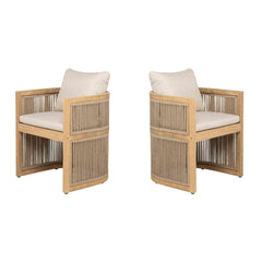 Panama Jack Cabo Set of 2 Barrel Dining Armchairs, Acacia Wood Frame