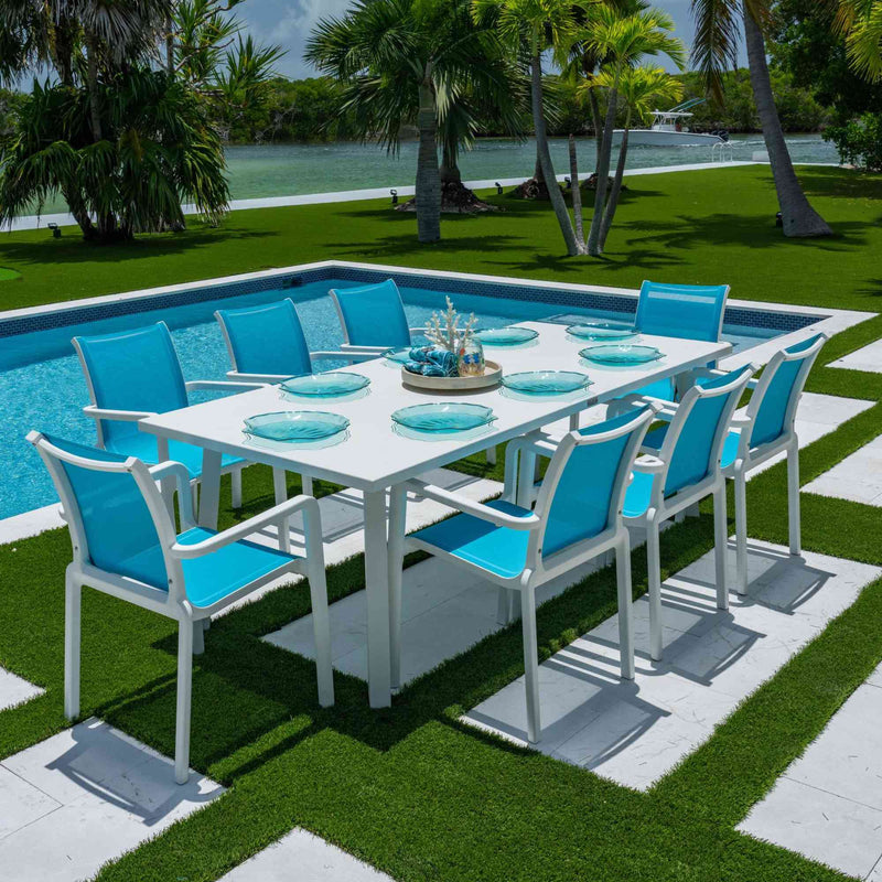 Panama Jack Abaco 9-Piece Dining Set, Tempered Glass Top