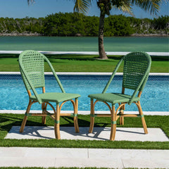 Panama Jack Chloe Side Chair Natural Rattan Frame Green Weave