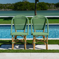 Panama Jack Chloe Side Chair Natural Rattan Frame Green Weave