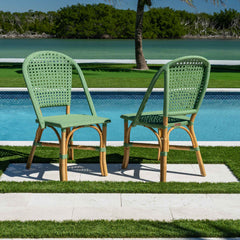 Panama Jack Chloe Side Chair Natural Rattan Frame Green Weave