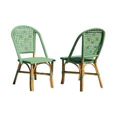 Panama Jack Chloe Side Chair Natural Rattan Frame Green Weave
