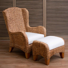 Panama Jack Amelia Wing Chair, Natural Seagrass Frame for Living Room