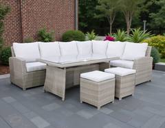 6 Piece Outdoor Wicker Sectional Dining Set with Cushions