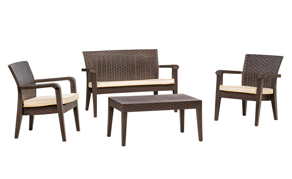 Alaska 4-Piece Seating Set with Cushions-Brown — Cream