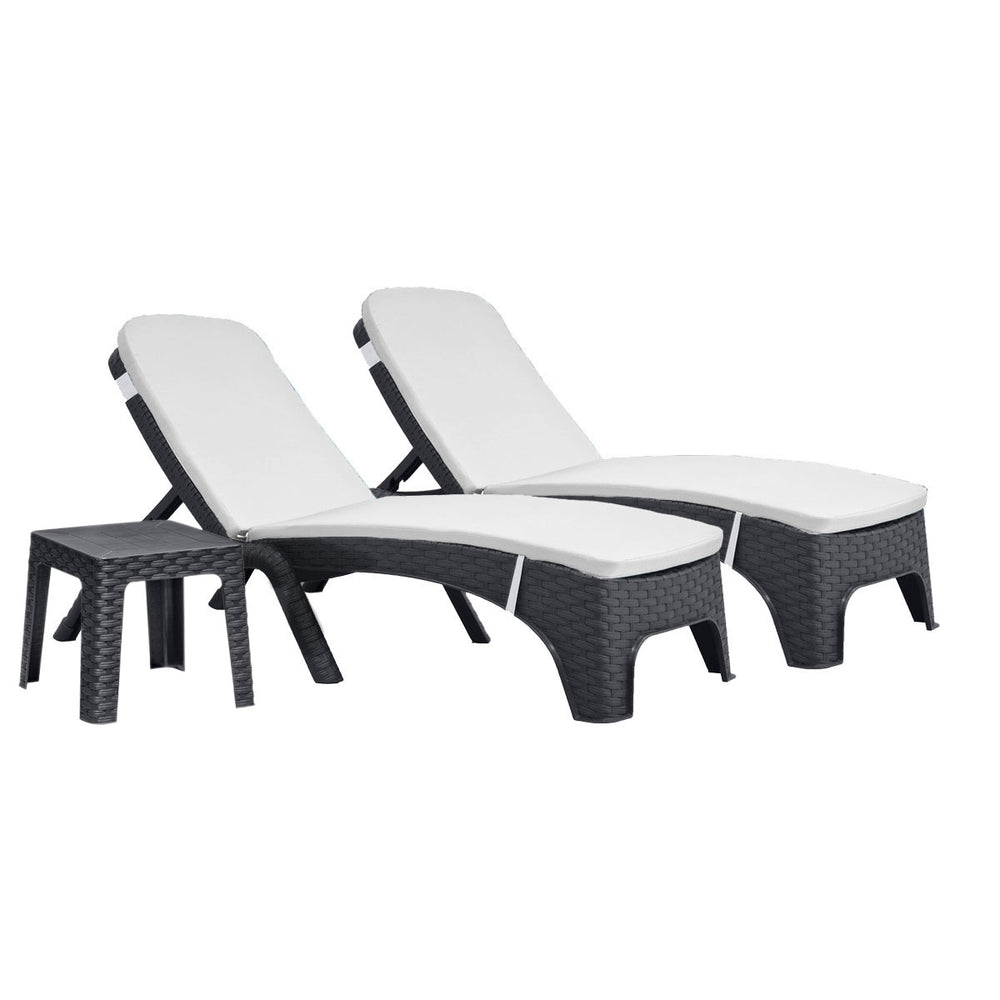 Roma 3-Piece Chaise Lounger Set with Cushion-Anthracite — Cream