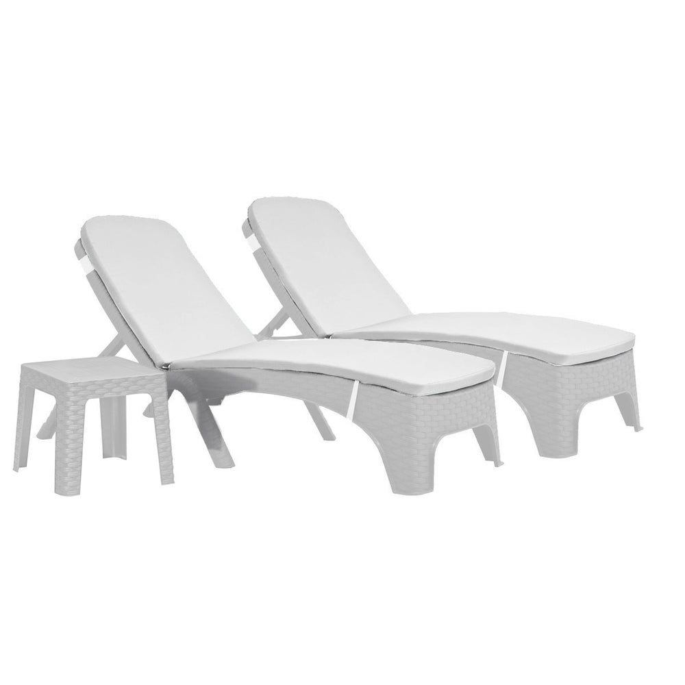 Roma 3-Piece Chaise Lounger Set with Cushion-White — Cream