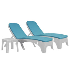 Roma 3-Piece Chaise Lounger Set with Cushion-White — Teal